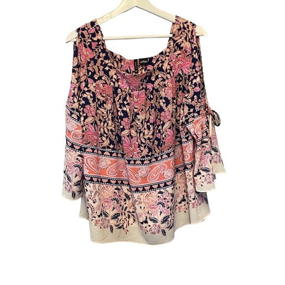 NWT New Direction Size XL Womens Patterned Navy Blue & Pink Blouse #M-5-1-21 - Picture 1 of 13